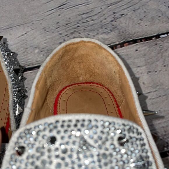 Spiked Silver Christian Louboutin Suede Burma Potpourri Dandy Smoking Shoe 41 - Picture 13 of 14